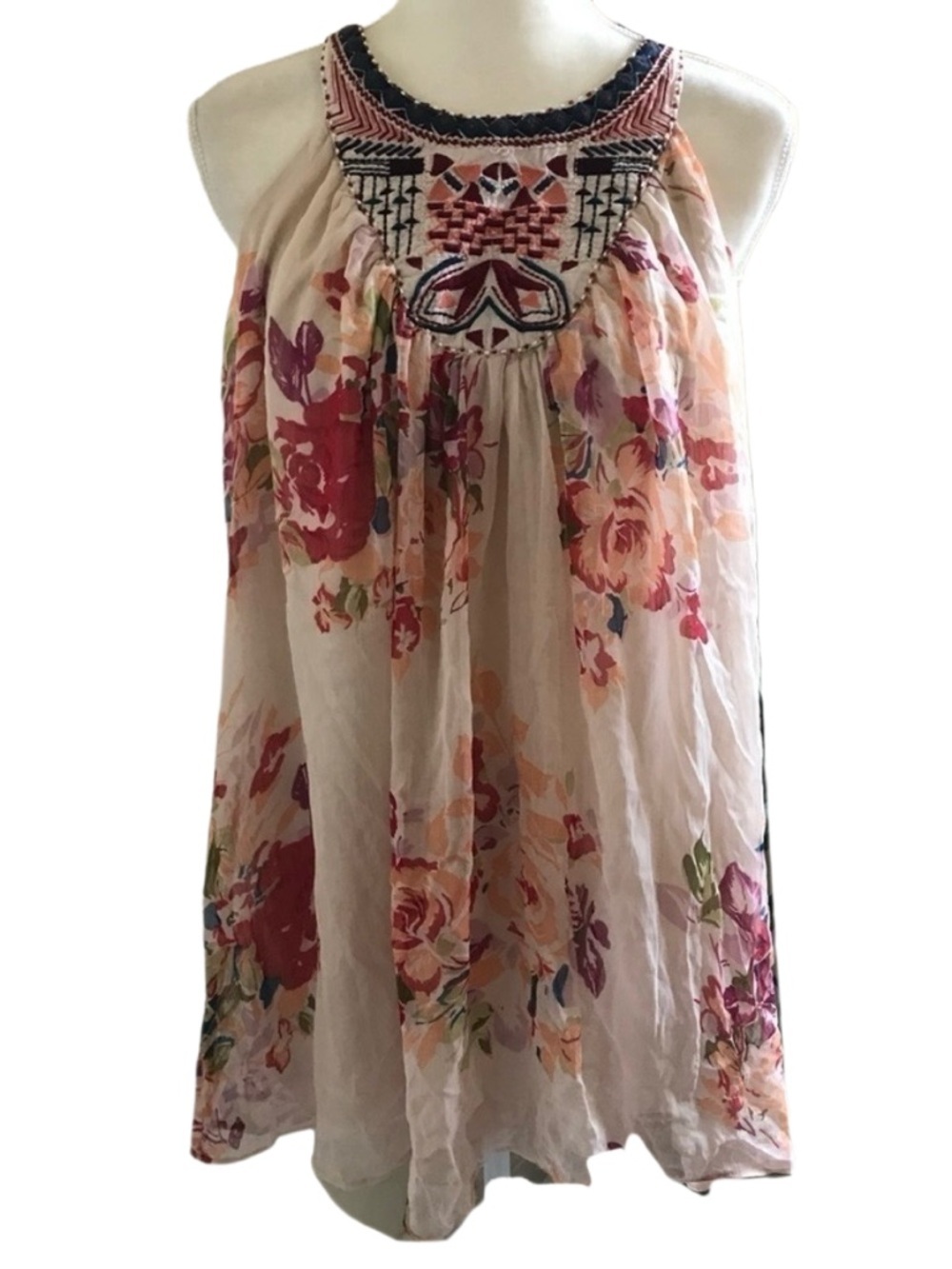 Bik Bok Vaya Beaded Embroidery Crinkle Boho Top M*